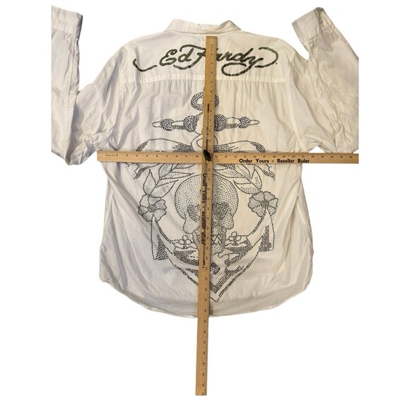 Vtg Y2K Ed Hardy Button Down Rhinestone Shirt Mens Sz XL Skull Anchor - Picture 4 of 6